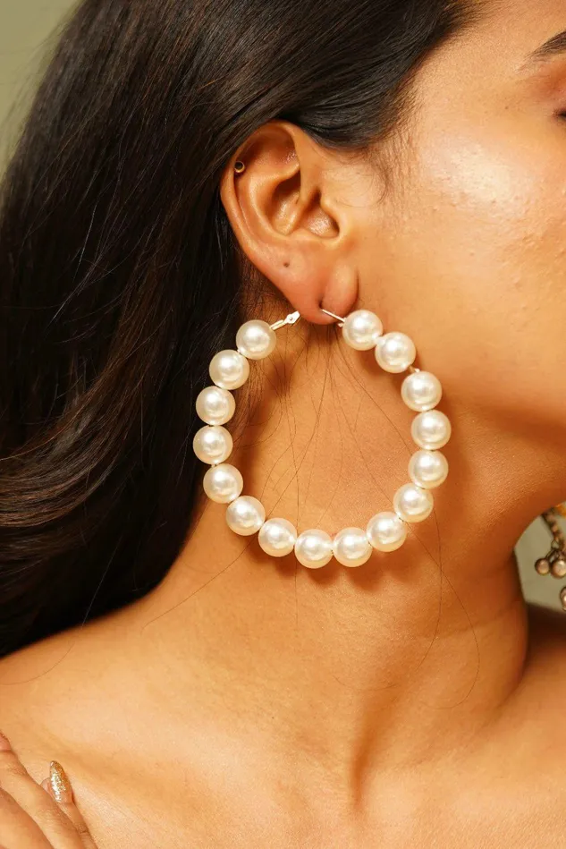 Rachael Huge Pearl Party Wear Hoops attrangi Earrings