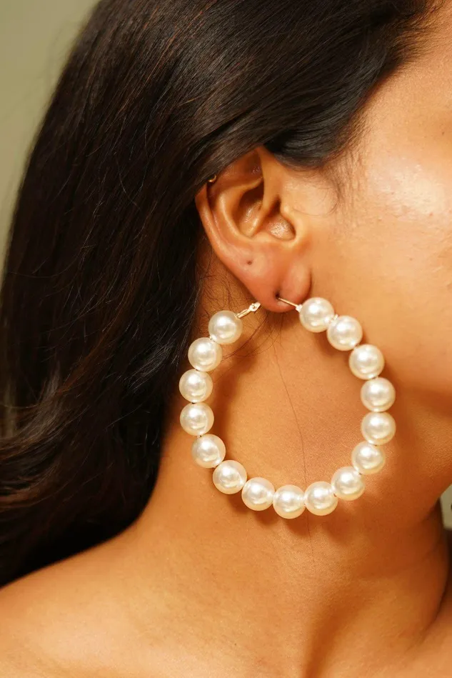 Rachael Huge Pearl Party Wear Hoops attrangi Earrings
