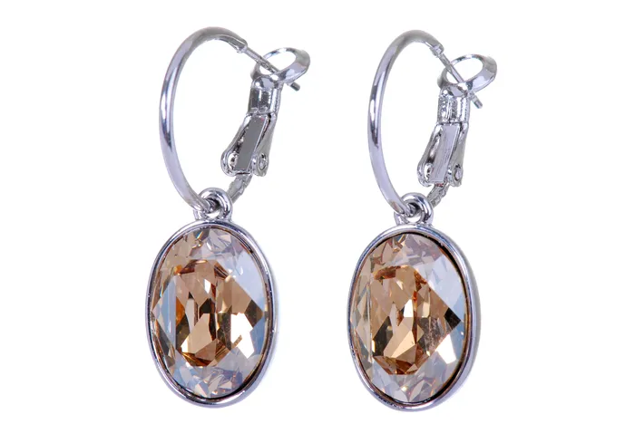 Red Earrings E7176 Champagne Swarovski Elements Crystal Oval Earring with Rhodium Plating