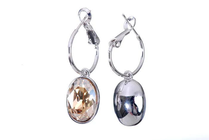 Red Earrings E7176 Champagne Swarovski Elements Crystal Oval Earring with Rhodium Plating Red Earrings E7176 Champagne Swarovski Elements Crystal Oval Earring with Rhodium Plating