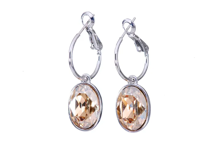 Red Earrings E7176 Champagne Swarovski Elements Crystal Oval Earring with Rhodium Plating Red Earrings E7176 Champagne Swarovski Elements Crystal Oval Earring with Rhodium Plating