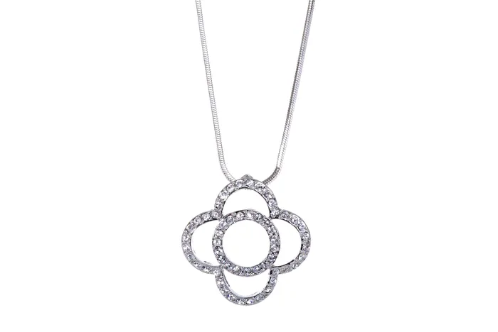 Red Necklaces N7113 Swarovski Crystal Clover Rhodium Plated Pendant Necklace