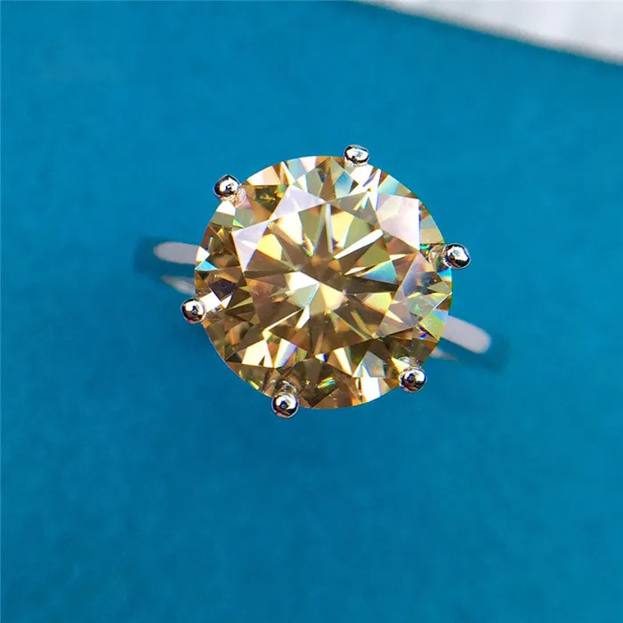 Rings 5 Carat Round Cut Moissanite Ring 6 Prong Solitaire Certified VVS Yellow Leyloon Jewelry Rings 5 Carat Round Cut Moissanite Ring 6 Prong Solitaire Certified VVS Yellow Leyloon Jewelry
