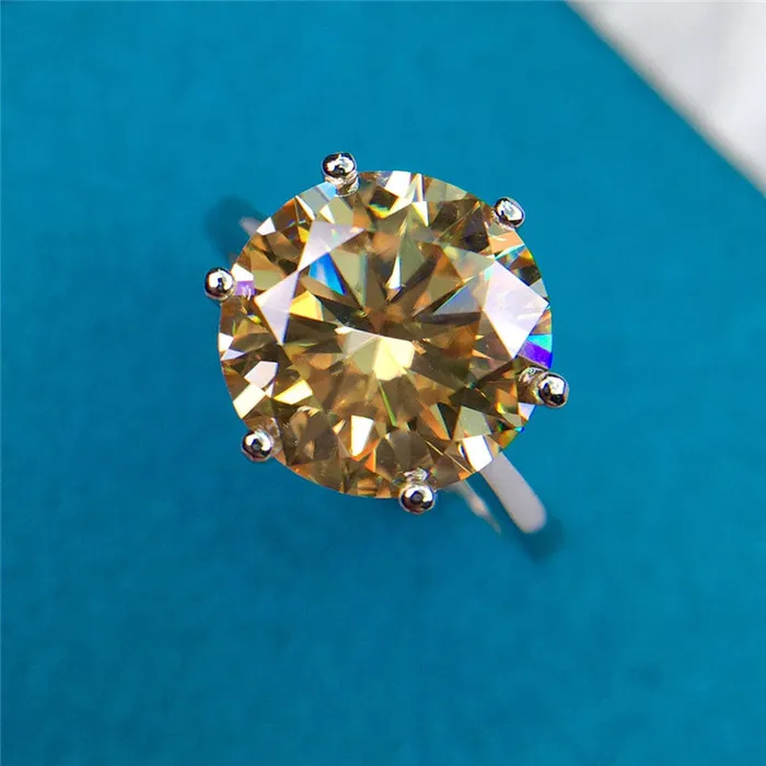 Rings 5 Carat Round Cut Moissanite Ring 6 Prong Solitaire Certified VVS Yellow Leyloon Jewelry