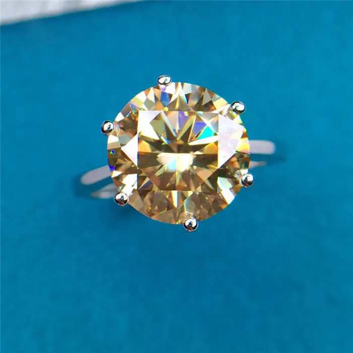 Rings 5 Carat Round Cut Moissanite Ring 6 Prong Solitaire Certified VVS Yellow Leyloon Jewelry