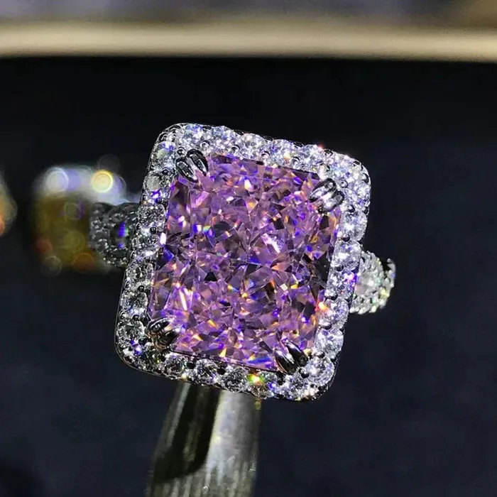Rings 6 Carat Pink Radiant Cut Halo Infinity Shank VVS Moissanite Ring Leyloon Jewelry