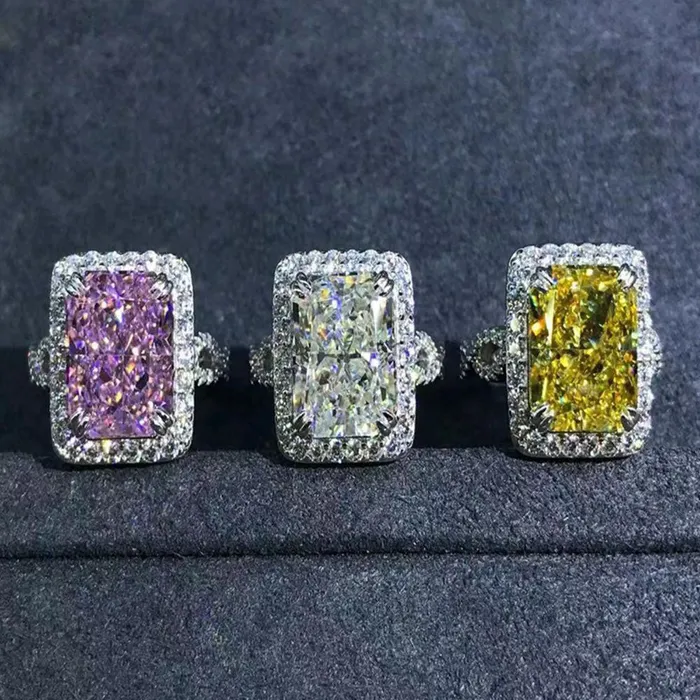 Rings 6 Carat Pink Radiant Cut Halo Infinity Shank VVS Moissanite Ring Leyloon Jewelry