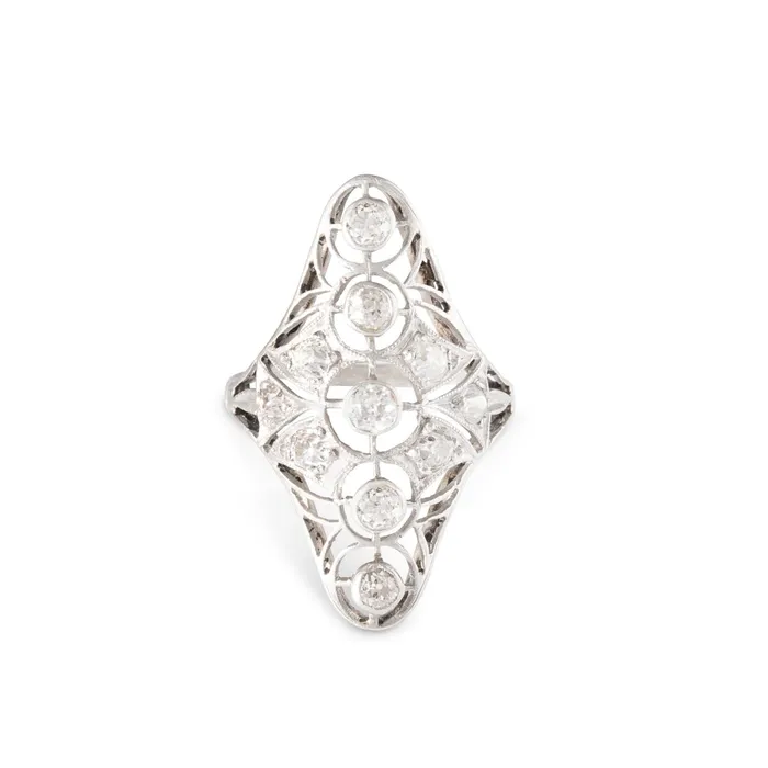 Rings Antique Edwardian Old Mine Cut Diamond And 14k Gold Navette Ring