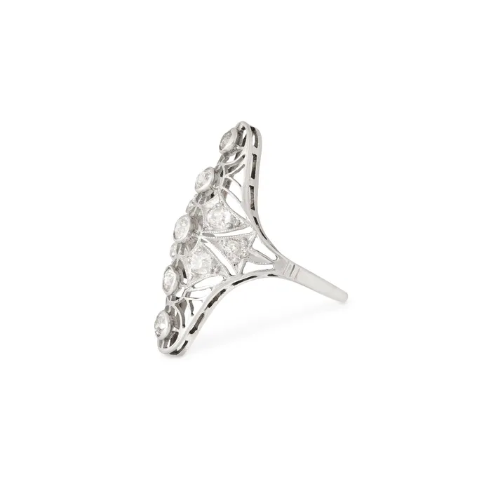 Rings Antique Edwardian Old Mine Cut Diamond And 14k Gold Navette Ring