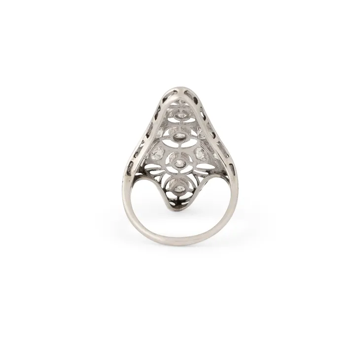 Rings Antique Edwardian Old Mine Cut Diamond And 14k Gold Navette Ring