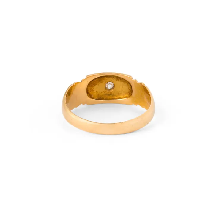 Rings Antique English Edwardian Old Mine Cut Diamond Pearl and 18k Gold Ring