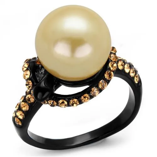 Rings CJ2349 Wholesale Womens Stainless Steel IP Black Synthetic Pearl Topaz Ring Green Rings CJ2349 Wholesale Womens Stainless Steel IP Black Synthetic Pearl Topaz Ring Green