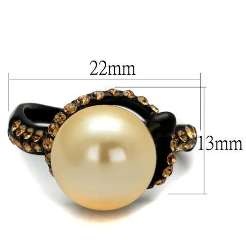 Rings CJ2349 Wholesale Womens Stainless Steel IP Black Synthetic Pearl Topaz Ring Green Rings CJ2349 Wholesale Womens Stainless Steel IP Black Synthetic Pearl Topaz Ring Green