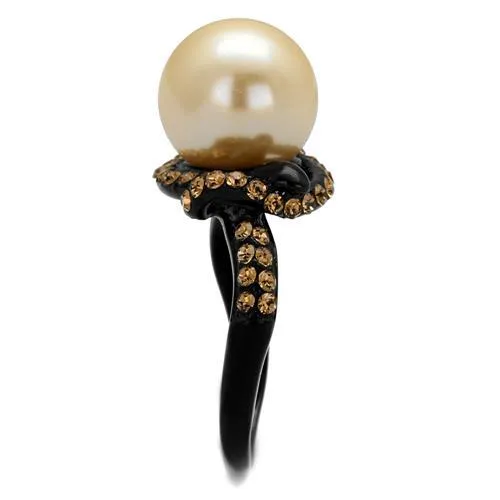 Rings CJ2349 Wholesale Womens Stainless Steel IP Black Synthetic Pearl Topaz Ring Green Rings CJ2349 Wholesale Womens Stainless Steel IP Black Synthetic Pearl Topaz Ring Green