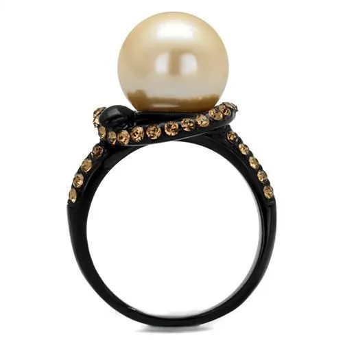 Rings CJ2349 Wholesale Womens Stainless Steel IP Black Synthetic Pearl Topaz Ring Green Rings CJ2349 Wholesale Womens Stainless Steel IP Black Synthetic Pearl Topaz Ring Green