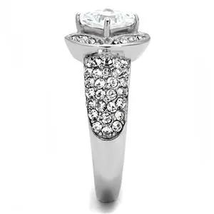 Rings CJE3206 Wholesale Womens Stainless Steel Clear AAA Grade CZ Ring Green Rings CJE3206 Wholesale Womens Stainless Steel Clear AAA Grade CZ Ring Green
