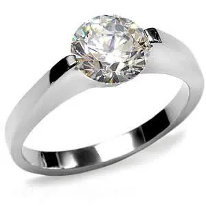 Rings Green CJ7697OS Wholesale Stainless Steel Round CZ Engagement Ring