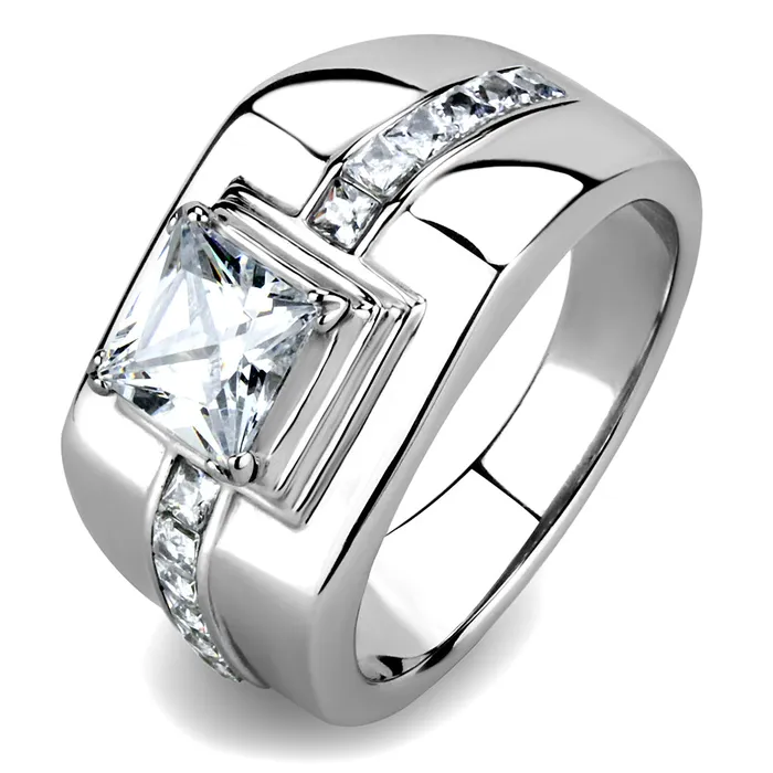 Rings Green CJE3011 Wholesale Mens Clear Square AAA Grade CZ Ring