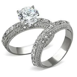 Rings Green CJG1244 Wholesale Brilliant Round CZ Stainless Steel Stacked Engagement Ring