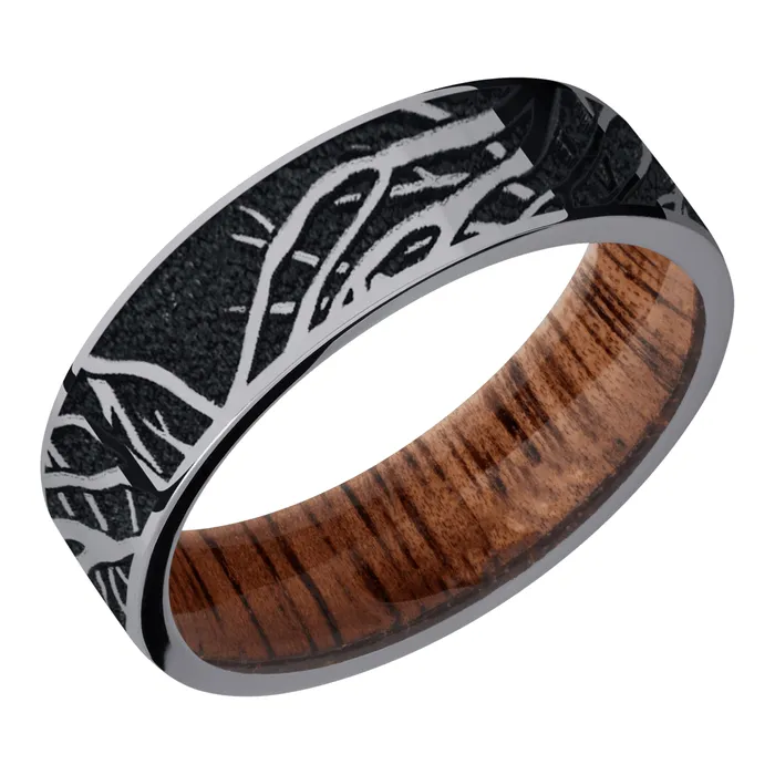 Rings Lashbrook Branch Pattern Tantalum Band with Koa Sleeve Rings Lashbrook Branch Pattern Tantalum Band with Koa Sleeve