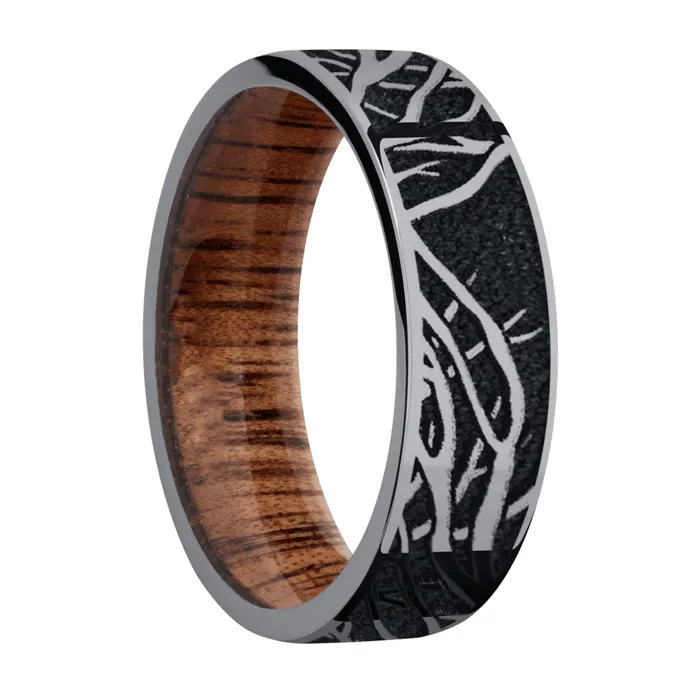 Rings Lashbrook Branch Pattern Tantalum Band with Koa Sleeve Rings Lashbrook Branch Pattern Tantalum Band with Koa Sleeve