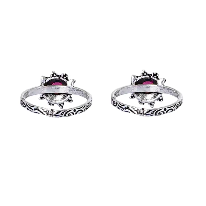 Rings Teejh Teejh Ruhi Pink Stone Silver Oxidised Toe Rings