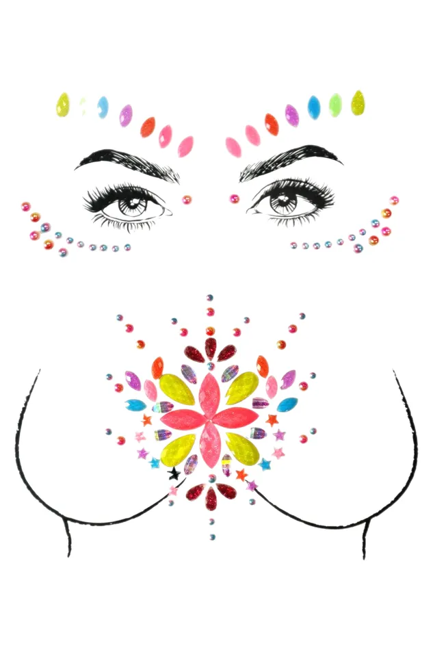 Rings THE LUMi SHOP Neon Daisy Rhinestone Crystal Face Body Jewels Set