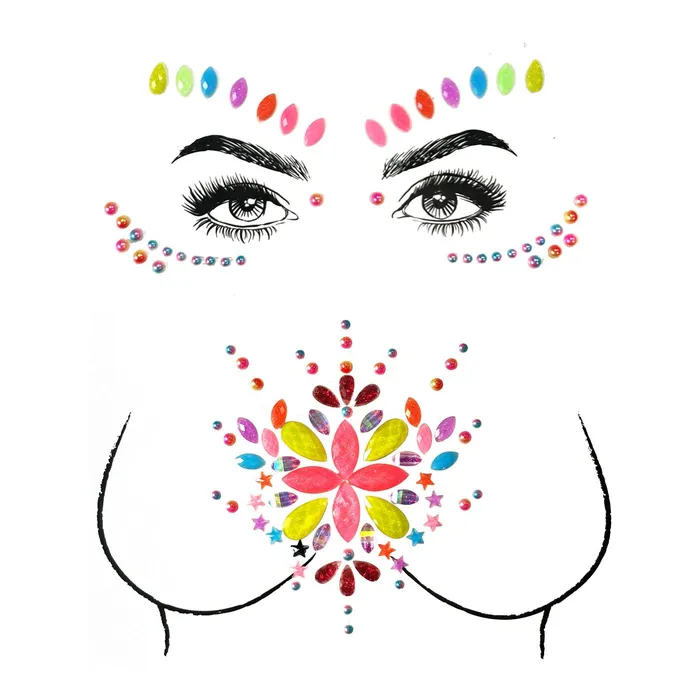 Rings THE LUMi SHOP Neon Daisy Rhinestone Crystal Face Body Jewels Set