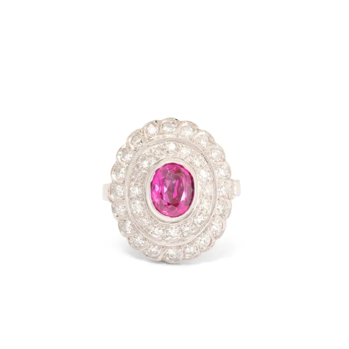 Rings Vintage Ruby Diamond And 14K White Gold Cluster Ring