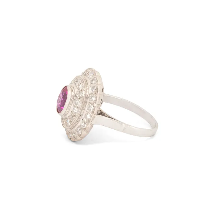 Rings Vintage Ruby Diamond And 14K White Gold Cluster Ring