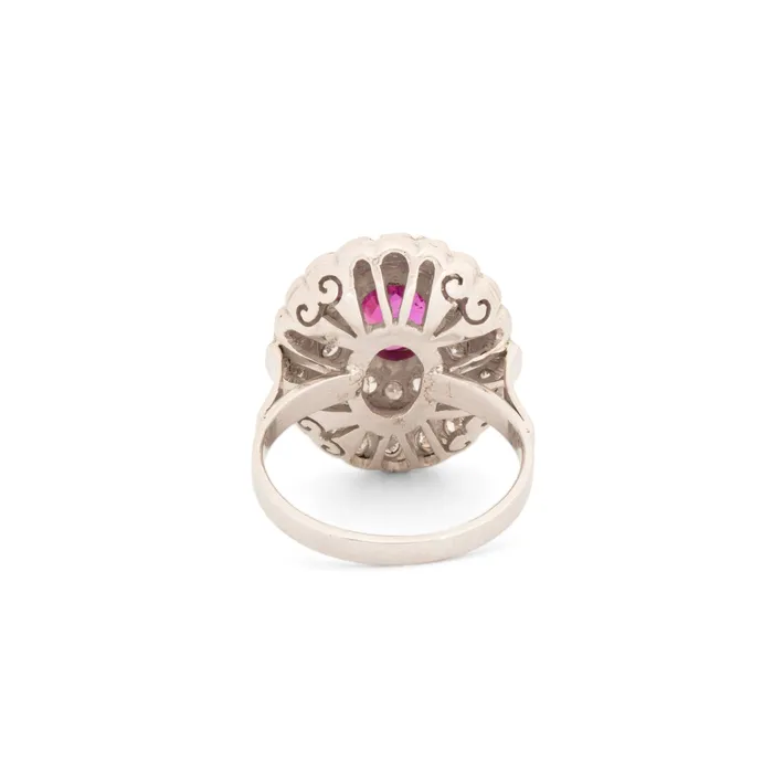 Rings Vintage Ruby Diamond And 14K White Gold Cluster Ring