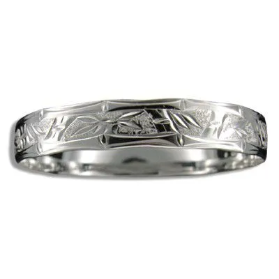 rosamarianas Bracelets 925 Sterling Silver Isla 12mm Bamboo Design Bangle with Wave Edge
