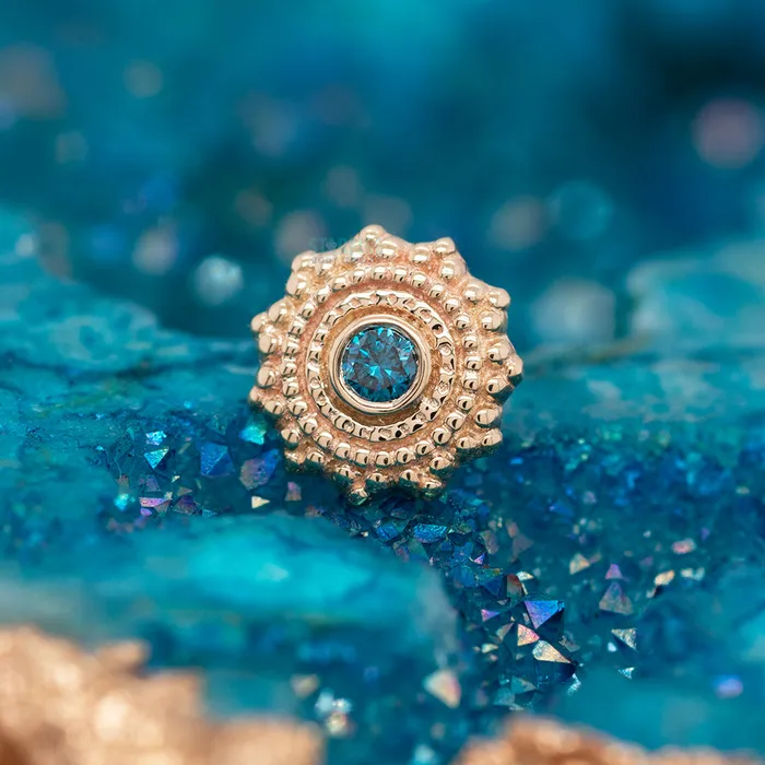 Round Afghan Threaded End in Gold with Ocean Blue Diamond Body Vision BVLA Necklaces