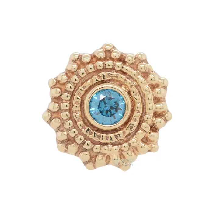 Round Afghan Threaded End in Gold with Ocean Blue Diamond Body Vision BVLA Necklaces
