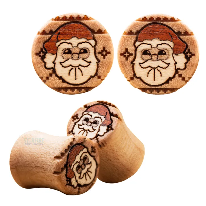 Santa Sweater Wood Inlay Plugs Omerica Organic Earrings