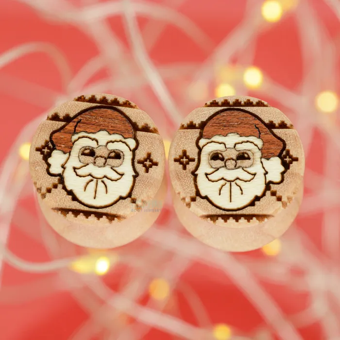 Santa Sweater Wood Inlay Plugs Omerica Organic Earrings