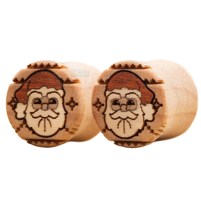 Santa Sweater Wood Inlay Plugs Omerica Organic Earrings