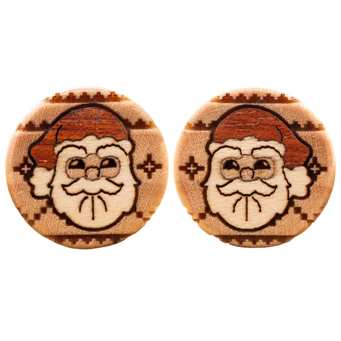 Santa Sweater Wood Inlay Plugs Omerica Organic Earrings
