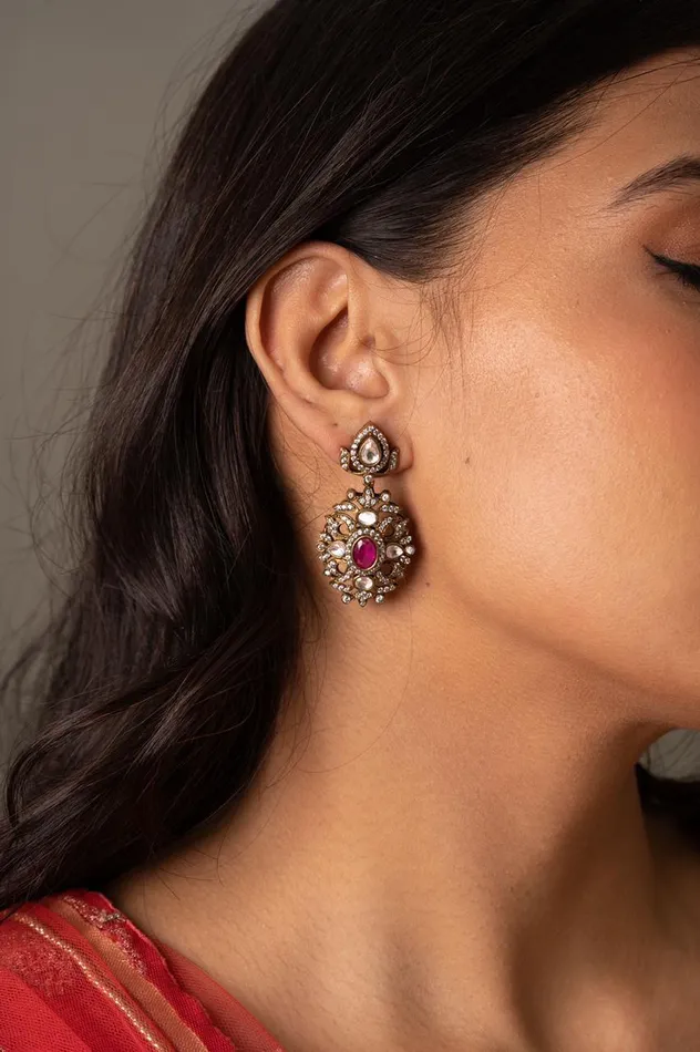 Sasha Victorian Mid Sized Polki Dangler Earring Attrangi Earrings
