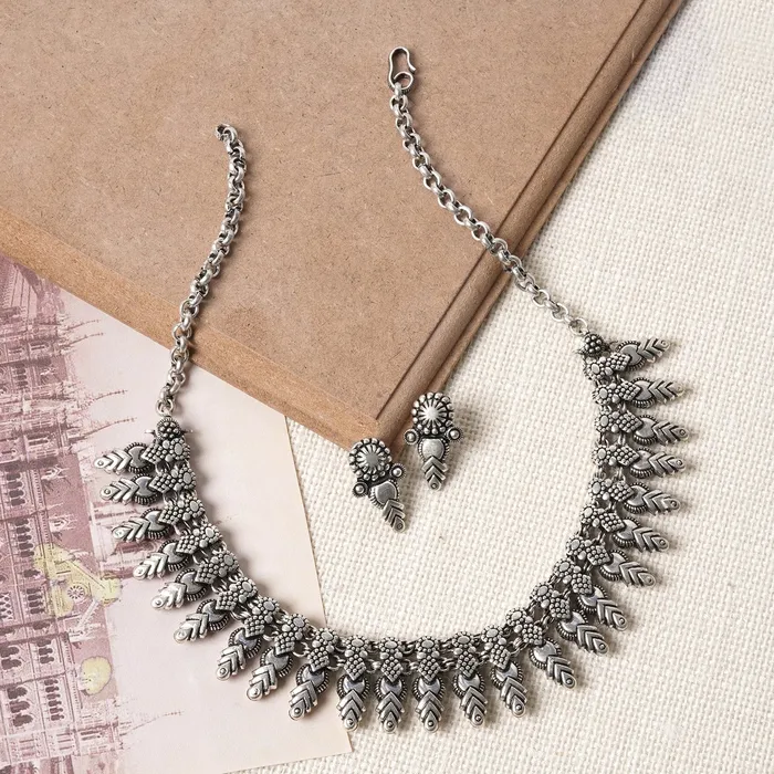 Sitam Silver Oxidised Necklace Set Teejh Necklaces