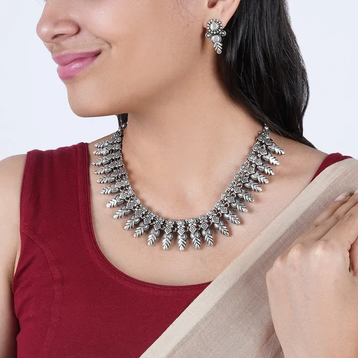 Sitam Silver Oxidised Necklace Set Teejh Necklaces