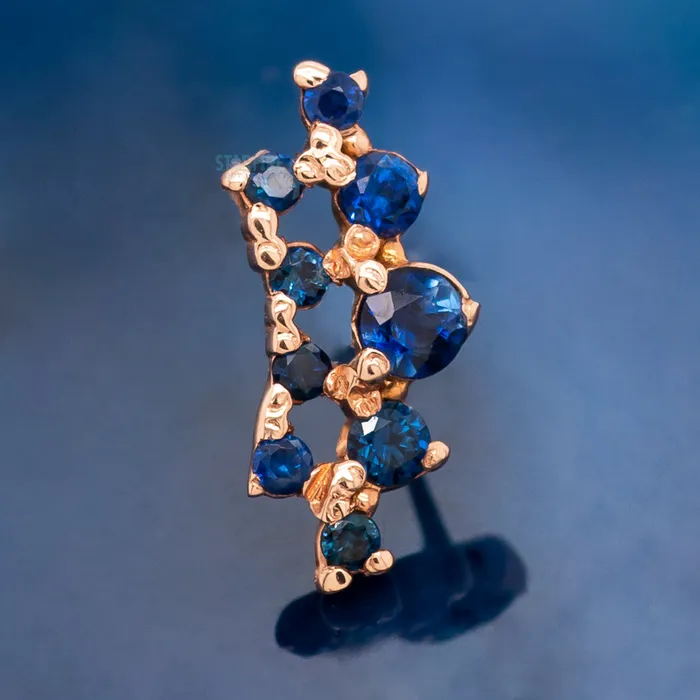 Tawapa Earrings threadless Empress Pin in Gold with Gemstones
