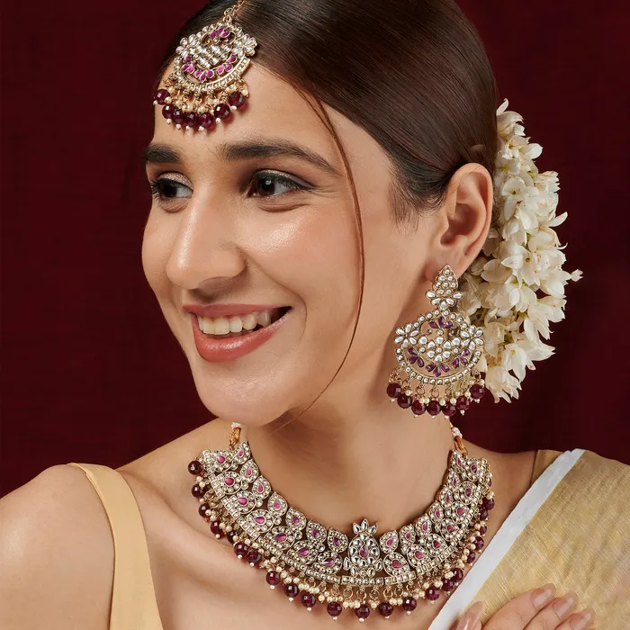 Teejh Anishma Red and Gold Necklace Set Teejh Necklaces