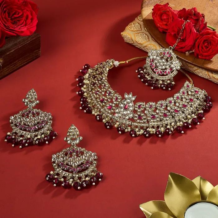 Teejh Anishma Red and Gold Necklace Set Teejh Necklaces