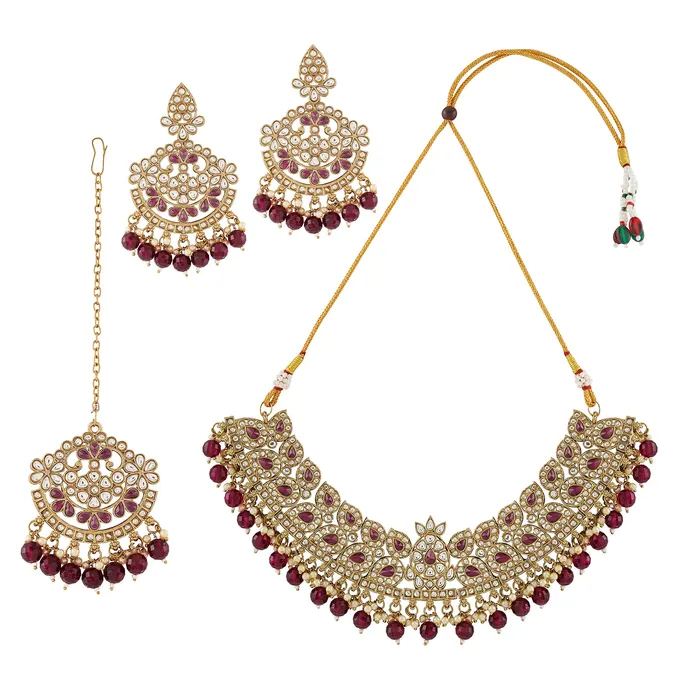 Teejh Anishma Red and Gold Necklace Set Teejh Necklaces