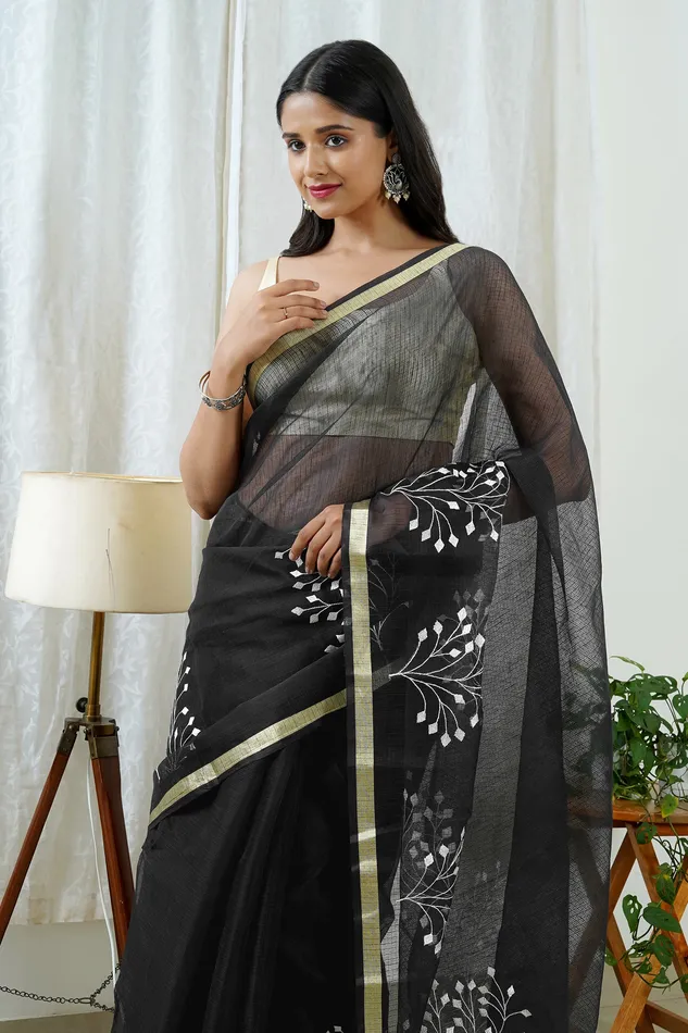 Teejh Avani Kota Embroidered Saree Teejh Earrings
