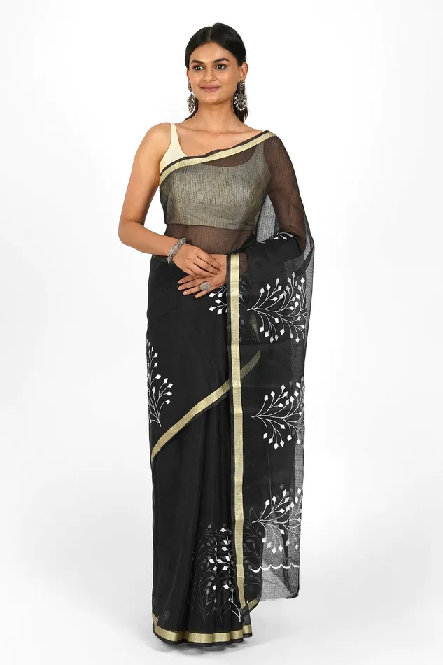 Teejh Avani Kota Embroidered Saree Teejh Earrings