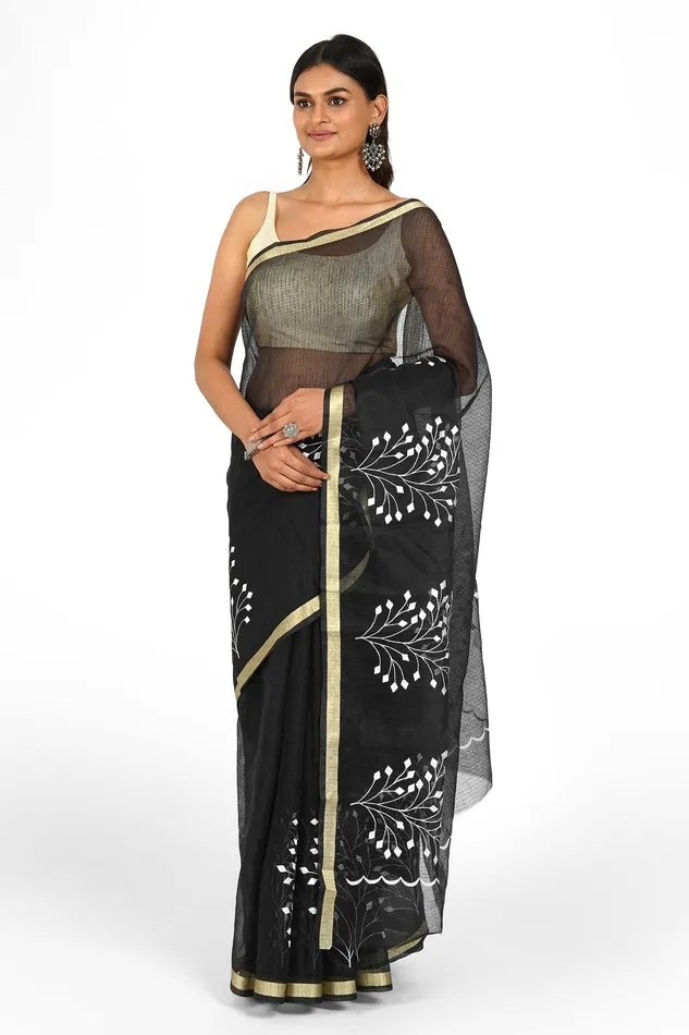 Teejh Avani Kota Embroidered Saree Teejh Earrings