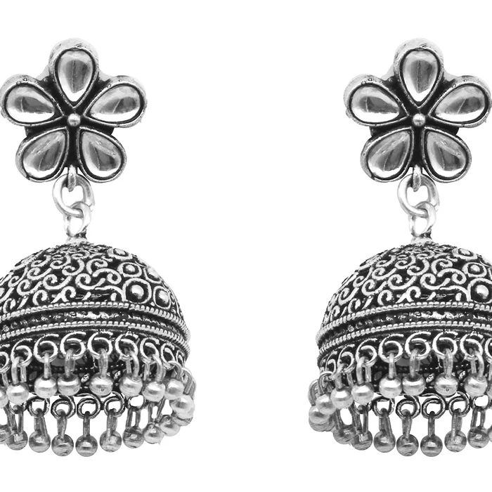 Teejh Earrings Teejh Floret Polki Silver Oxidized Pearl Jhumki Earrings Teejh Earrings Teejh Floret Polki Silver Oxidized Pearl Jhumki Earrings