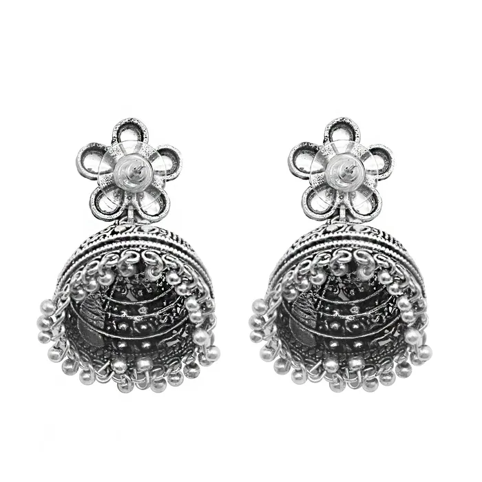 Teejh Earrings Teejh Floret Polki Silver Oxidized Pearl Jhumki Earrings Teejh Earrings Teejh Floret Polki Silver Oxidized Pearl Jhumki Earrings